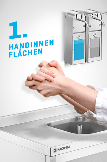 Korrekte Händedesinfektion - 1. Handinnenflächen | Mohn GmbH