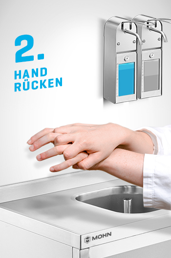 Korrekte Händedesinfektion - 2. Handrücken | Mohn GmbH