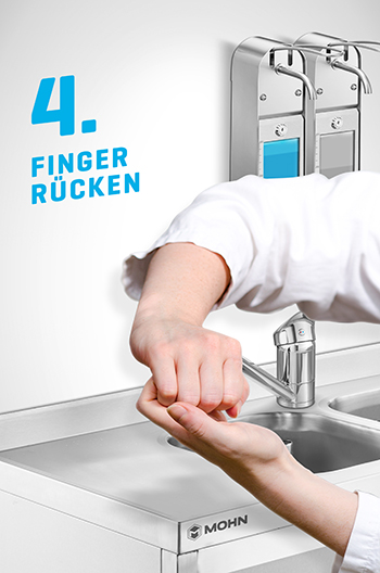 Korrekte Händedesinfektion - 4. Fingerrücken | Mohn GmbH