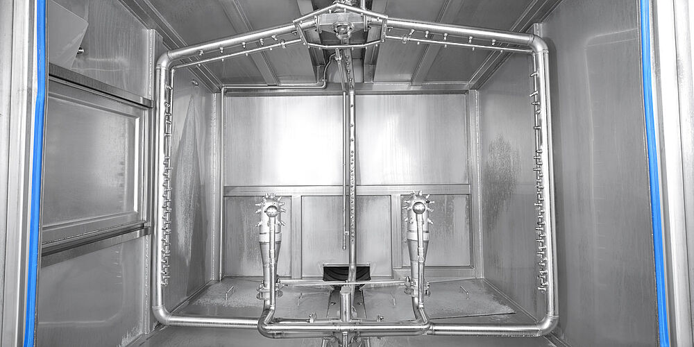 Kabinenwaschanlage Typ KWA-DUO, Art.-Nr. 11.10.02.72, Düsensystem mit 2 Igelkopfdüsen in der Waschkabine