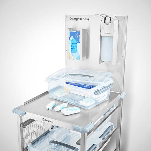 Stainless steel patient care trolley (bandage trolley) type PFW-4/523-668 for professional patient care, Id-No. 25-12562 