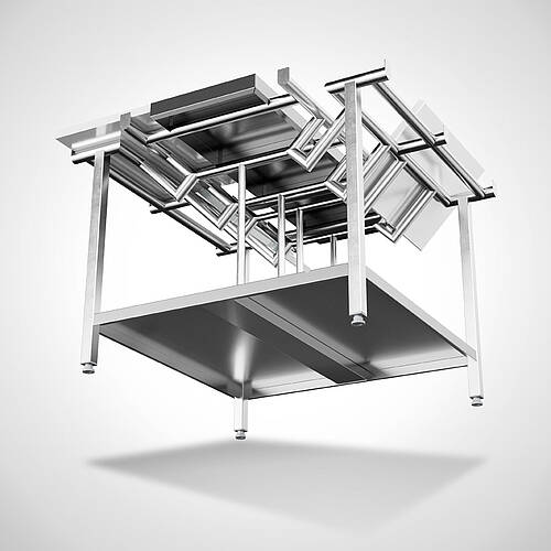 Highline Doppelstufenarbeitstisch mit Zwischenboden, beidseitig bedienbar Typ DST-B-120-120 HL, Art.-Nr. 33.00.05.33