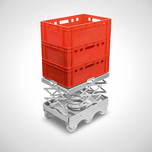 Stainless steel spring platform trolley, type FPF-ER designed for 1 Euronorm container stack, Art. No. 40.00.00.92 