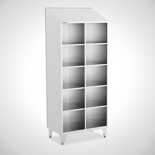Open compartment locker made of stainless steel type FS5-AF-VA-EU-O-2-4 with 2 compartments in 400 mm compartment width, art. no. 45.10.06.53 
