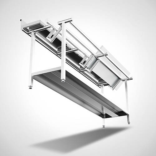 Ergonomischer Stufenarbeitstisch Highline aus Edelstahl mit weißer HDPE-Platte Typ SAH-B 240-70 HL, Art.-Nr. 30.00.06.78 