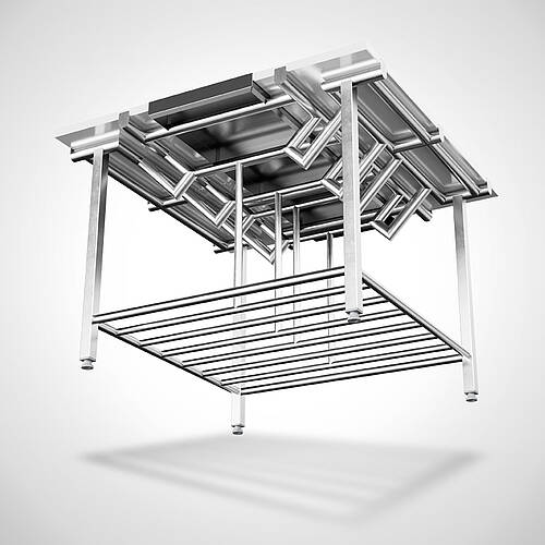 Doppelstufenarbeitstisch Highline mit 1 hygienischen Ablagerost Typ DST-R-120-120-HL, Art.-Nr. 33.00.05.46 
