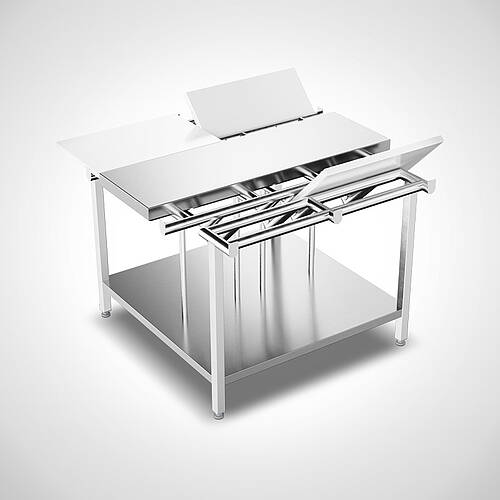 Highline Doppelstufenarbeitstisch mit Zwischenboden, beidseitig bedienbar Typ DST-B-120-120 HL, Art.-Nr. 33.00.05.33 