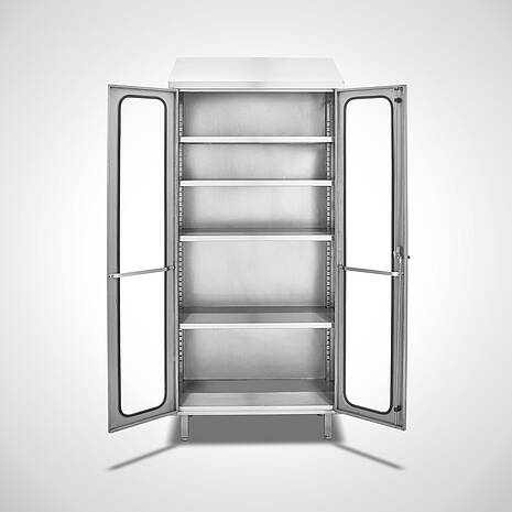 Ablageschrank aus Edelstahl mit 4 höhenverstellbaren Ablageböden Typ ASD- HIGHLINE-95-50 | Mohn GmbH