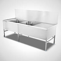 Sink with 2 basins and draining board, type SPT-2B-MA-250-90 ID no. 24-62905-4 