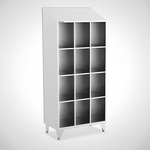 Open compartment cupboardmade of stainless steel type FS4-AF-VA-EU-O-3-3 with 3 compartments in 300 mm compartment width, art. no. 45.10.06.34 