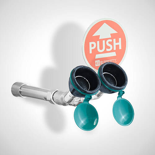 Eye shower with 2 shower heads type AD-2B , art. no. 11.11-00.94, dust cover open 