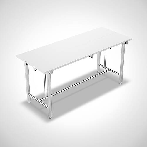 Ergonomischer Universaltisch mit weißer HDPE-Platte und Untergestell aus hygienischem Rundstahl Typ UTFI-H 180-70 Highline, Art.-Nr. 32.00.00.69 Ergonomischer Universaltisch mit weißer HDPE-Platte und Untergestell aus hygienischem Rundstahl Typ UTFI-H 180-70 Highline, Art.-Nr. 32.00.00.69