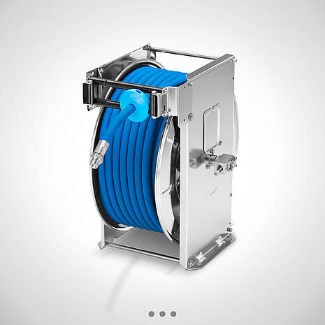 Highline Electropolished Automatic Stainless Steel Hose Reel - Includes a pre-installed food-safe cleaning hose | Mohn GmbH 