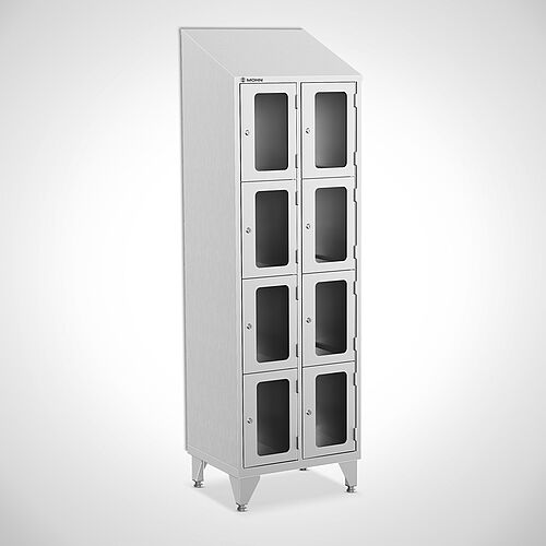 Stainless steel compartment locker with acrylic glass doors, type FSA4-AF-VA-EU, 2 compartments with 300 mm compartment width, item no. 46.10.05.32 