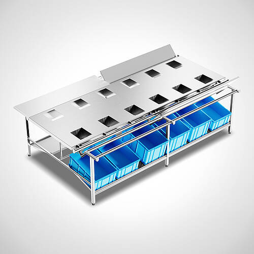 Beidseitig bedienbarer Highline Zerlege- und Sortiertisch Typ ZST-2 HL 2/6 300-180, Art.-Nr. 30.00.23.05 