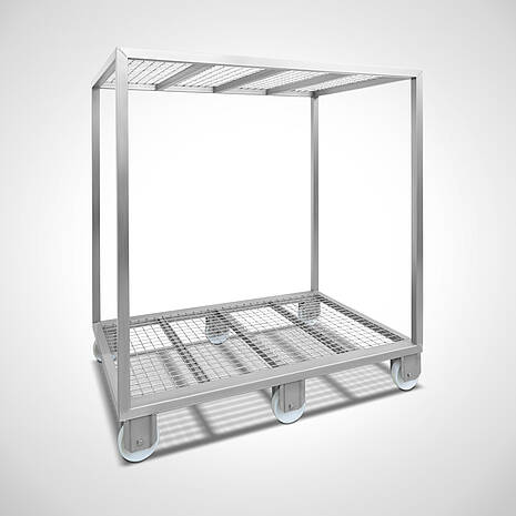 Wire mesh draining trolley for use with machine parts or containers, for example | Mohn GmbH 