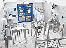 Personal-Hygieneschleuse mit Geländer und Geländertoren aus Edelstahl, ID 20-63469 