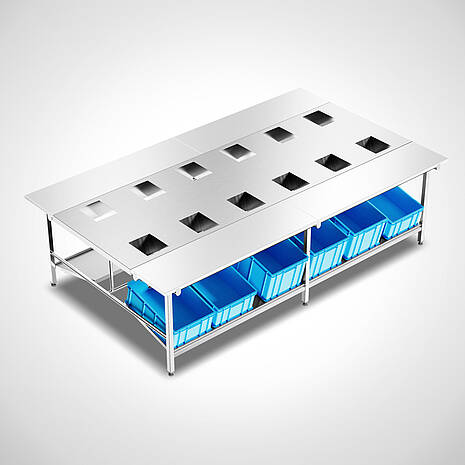 Highline Zerlege-Sortiertisch, beidseitig bedienbar, aus Edelstahl Typ ZST-2 HL | Mohn GmbH 