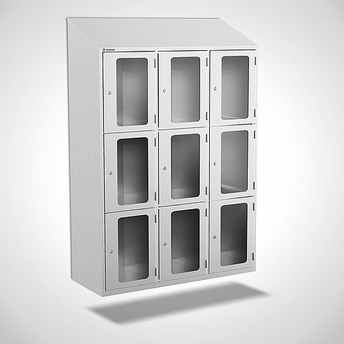 Wall-mounted stainless steel compartment locker with doors, type FSA3-WH-VA-EU 3 compartments - 300 mm compartment width, art. no. 46.10.05.04 