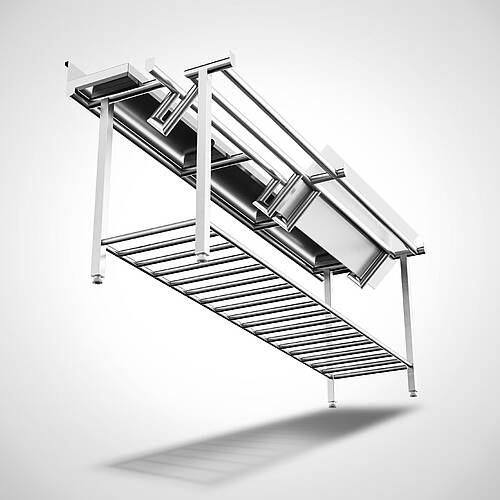 Ergonomischer Stufenarbeitstisch Highline aus Edelstahl mit weißer HDPE-Platte Typ SAH-R 240-70 HL, Art.-Nr. 30.00.06.61 