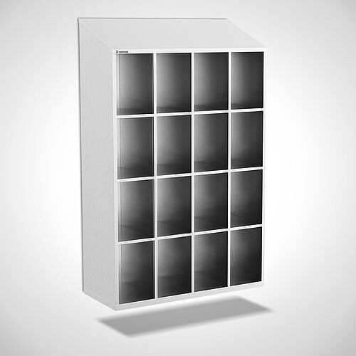 Open compartment locker made of stainless steel type FS4-WH-VA-EU-O-4-3 with 3 compartments in 300 mm compartment width, art. no. 45.10.06.26