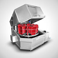 Drehkorb-Waschanlage (Kistenwaschanlage) Typ DWA-Highline, Deckel geöffnet | Mohn GmbH