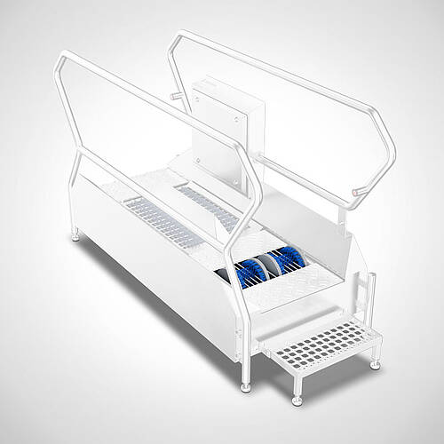 Erweiterungsmodul für neue Hygieneschleusen: Sohlen- und Sohlenrand-Reinigungsmodul Typ SUR-E, Art.-Nr. 10.00.01.99 