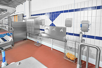 Personnel hygiene station with PROFILGATE wheel cleaning Meat and sausage company (Perwenitz, Germany | Mohn GmbH