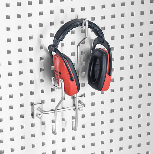 Gehörschutzhakenleiste Typ HL-EG/LW-2 für Lochwand, Kapazität: 2 Gehörschütze, Art.-Nr. 44.20.04.28 