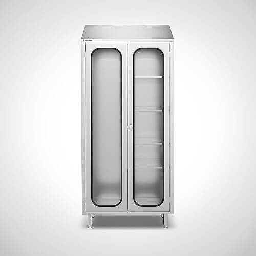Stainless steel storage cabinet with shortened divider, Model ASD-TV Highline 95-50, Item No. 44.20.00.26 Stainless steel storage cabinet with shortened divider, Model ASD-TV Highline 95-50, Item No. 44.20.00.26