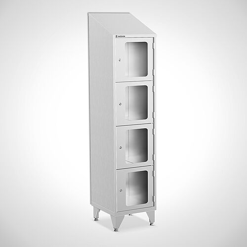 Stainless steel compartment locker with acrylic glass doors, type FSA4-AF-VA-EU, 1 compartment with 400 mm compartment width, item no. 46.10.05.31 