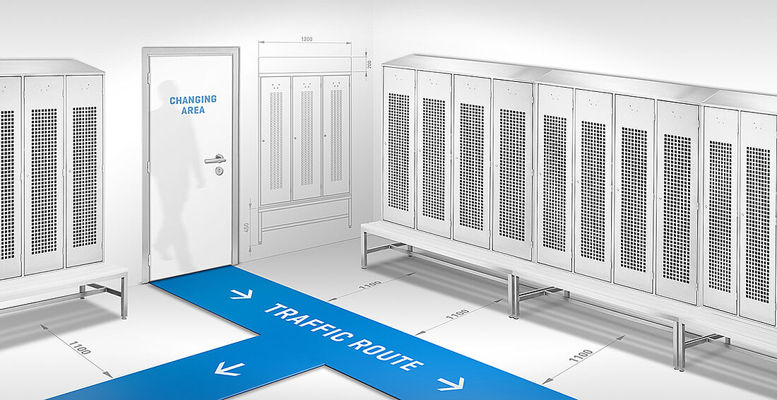 Dimensioning and division of changing rooms for clothes cabinets | Mohn GmbH