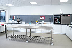 Fahrbarer Edelstahl-Arbeitstisch mit Ablagerost Typ ATR-300-80-SON, ID 24-63118 