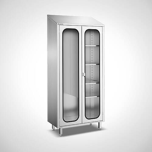 Stainless steel storage cabinet with shortened divider, Model ASD-TV Highline 95-50, Item No. 44.20.00.26 Stainless steel storage cabinet with shortened divider, Model ASD-TV Highline 95-50, Item No. 44.20.00.26