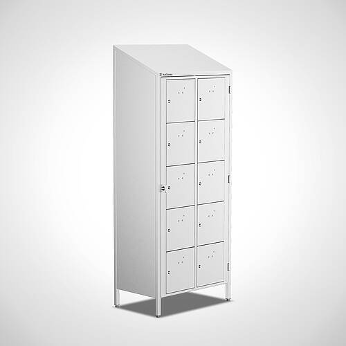 Abschließbarer Brotzeitschrank (Vesperschrank) aus Edelstahl Typ BZS 2/5 (2 Abteile mit 10 Fächern), Art.-Nr. 29.00.00.93 