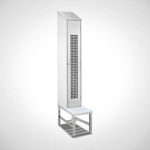 Locker made of stainless steel with bench Type GS1-SB-VA-EU 1/3 (1 compartment - 300 mm compartment width), art. no. 45.10.00.10 