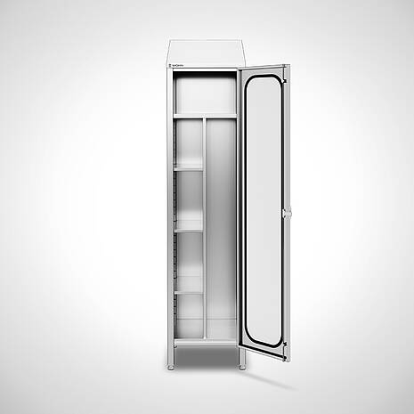 Ablageschrank aus Edelstahl mit Ablageböden und durchgehender Trennwand Typ AS-TD HIGHLINE-50-50 | Mohn GmbH