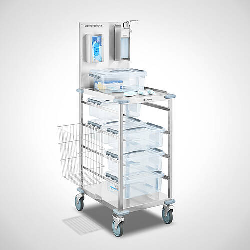 Stainless steel patient care trolley (bandage trolley) type PFW-4/523-668 for professional patient care, Id-No. 25-12562 