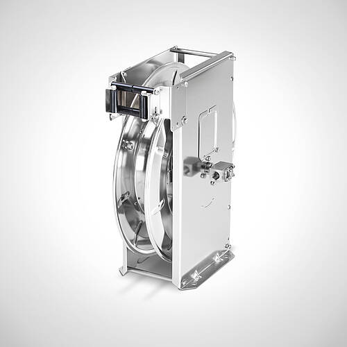 Automatischer Schlauchaufroller aus Edelstahl Typ ASA-HL 20/12e, Art.-Nr. 10.71.01.12 für max. 17 m max. aufrollbare Schlauchlänge (AD 20 mm) 