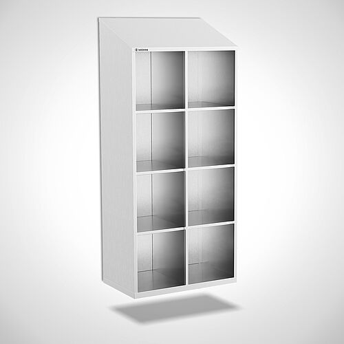 Open compartment locker made of stainless steel type FS4-WH-VA-EU-O-2-4 with 2 compartments in 400 mm compartment width, art. no. 45.10.06.23 