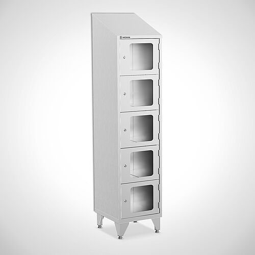 Stainless steel compartment locker with acrylic glass doors, type FSA5-AF-VA-EU, 1 compartment with 400 mm compartment width, item no. 46.10.05.51 