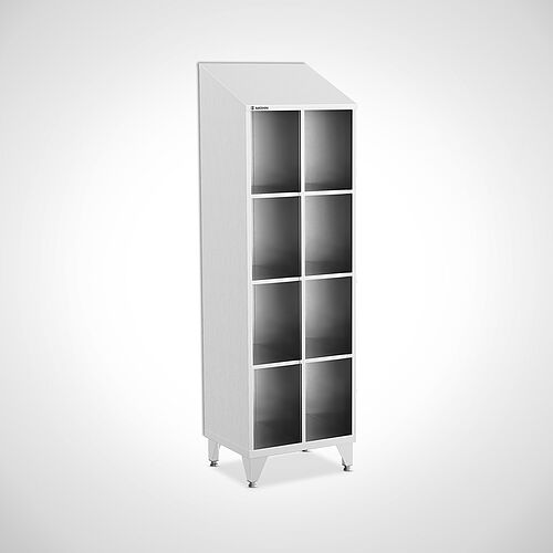 Open compartment cupboard made of stainless steel type FS4-AF-VA-EU-O-2-3 with 2 compartments in 300 mm compartment width, art. no. 45.10.06.32 