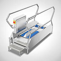 Sohlen- und Sohlenrand-Reinigungsmodul Typ SUR-E i.V. mit Durchlauf-Sohlenreinigungsanlage Typ Sole-Star 1500 Highline, Eingangsseitig 