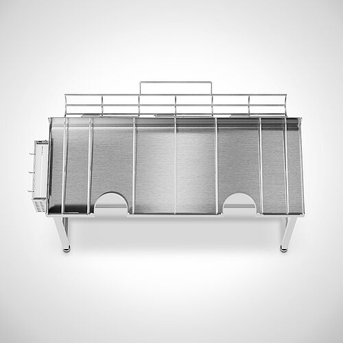 Peelertisch aus Edelstahl Typ PT-H 160-61, ID-Nr. 24-60349, Ansicht oben, Peelerschale ausgeklappt 