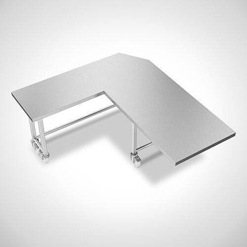 Fahrbarer Eckarbeitstisch aus Edelstahl Typ ATFI-U-F 170/150-70 SON, Id-Nr. 24-60324 