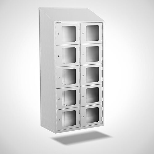 Wall-mounted stainless steel compartment locker with acrylic glass doors, type FSA5-WH-VA-EU, 2 compartments with 400 mm compartment width, item no. 46.10.05.43 