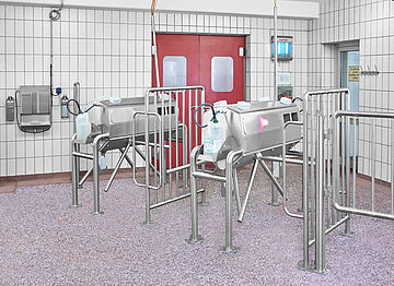 Personnel hygiene station in slaughterhouse and cutting plant for pigs (meat products industry) | Mohn GmbH