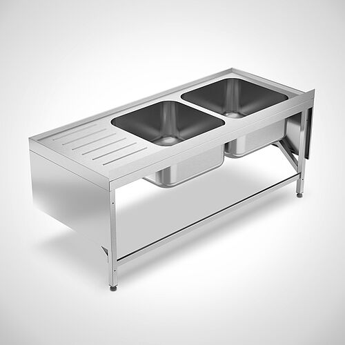 Wandhängender Spültisch Typ SPT-W-2B-MA-190-50 mit 2 Spülbecken und Abtropffläche, Id.-Nr. 23-63418 