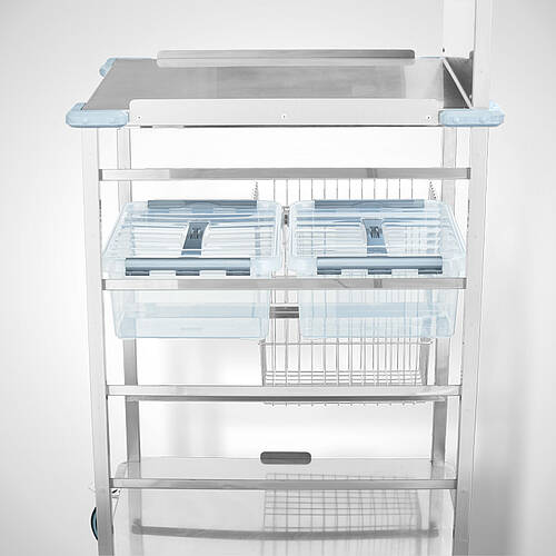 Stainless steel patient care trolley (bandage trolley) type PFW-4/523-668 for professional patient care, Id-No. 25-12562 
