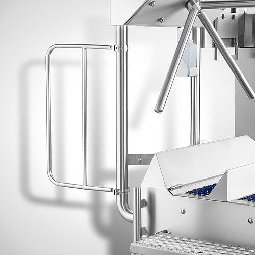 Service barrier bracket for railing installation on hygiene sluices (hygiene stations) 
